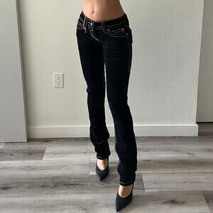 Black Low Rise Bootcut Velvet Jeans